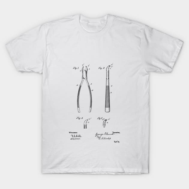 Dental Forceps Vintage Patent Hand Drawing T-Shirt by TheYoungDesigns